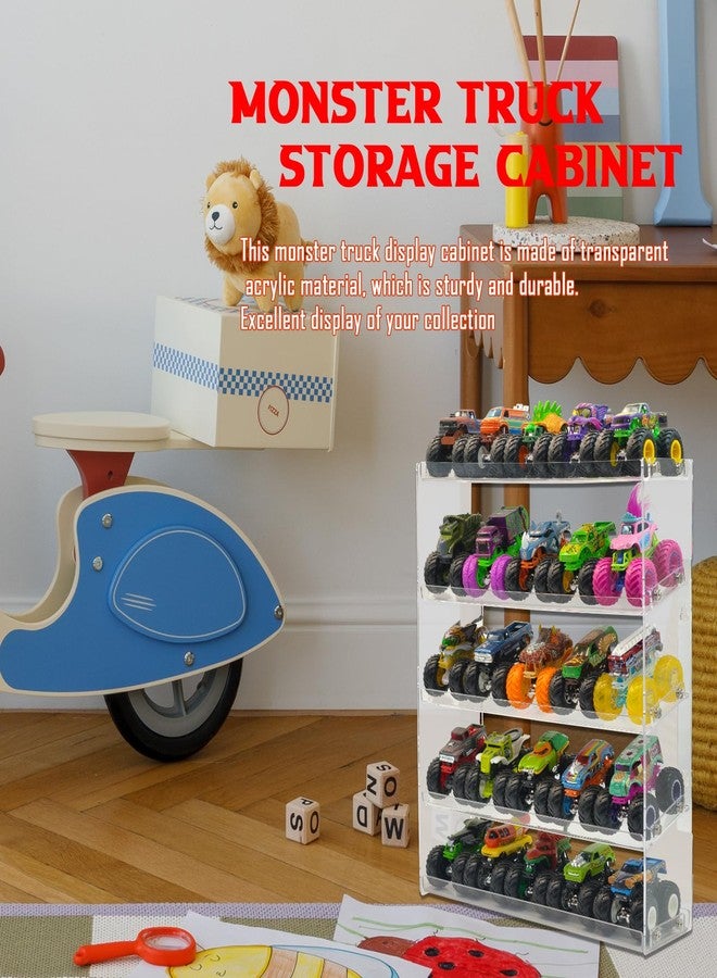 AAiphuwew Acrylic Monster Trucks Display Case - Holds Up to 25 Car Collectibles, Clear 5 Tiers Toy Truck Cars Display Storage Organizer Tire Shelf - Image 2